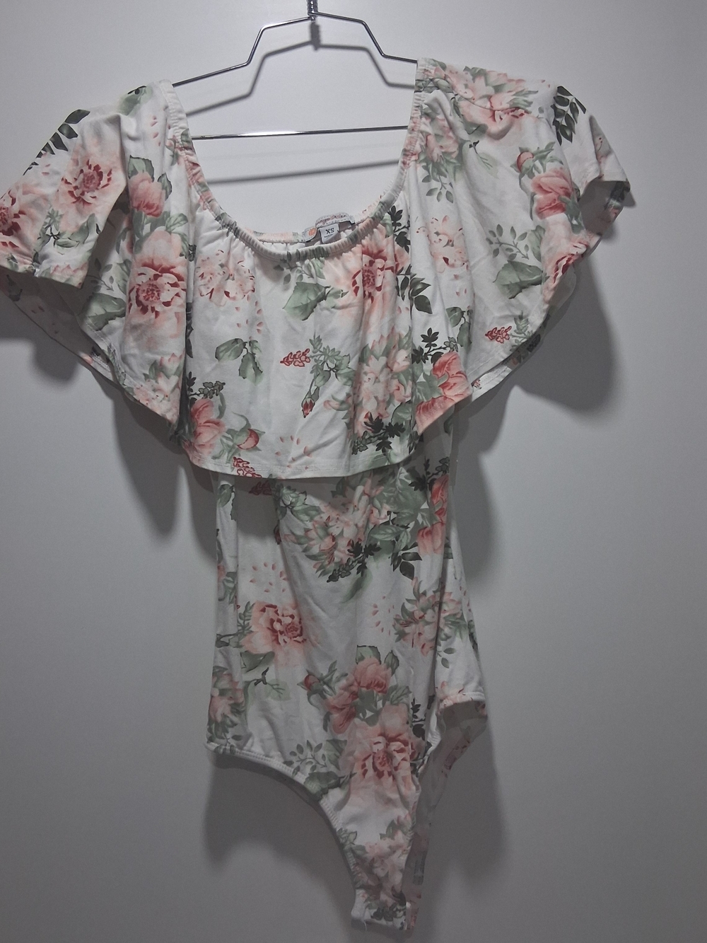 Orange Kiss White One-Piece Bodysuit with Pink & Green Floral S